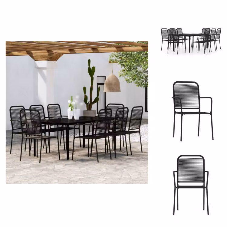 vidaXL Set da pranzo da giardino 9 pezzi nero - Set di mobili da giardino