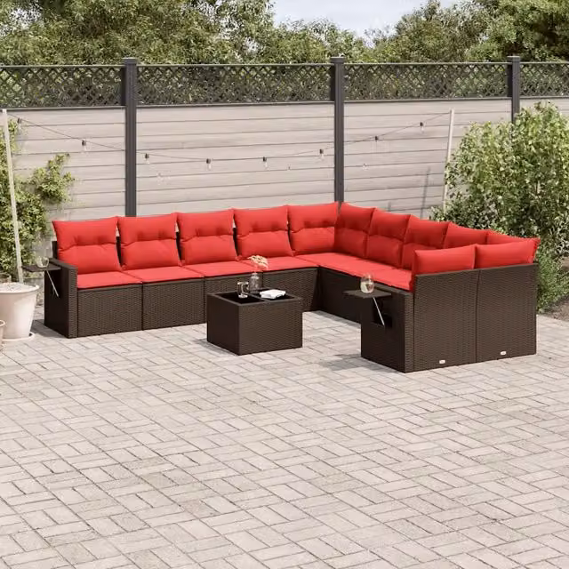 Set Divani da Giardino 11 pz con Cuscini Marrone in Polyrattan 3220723