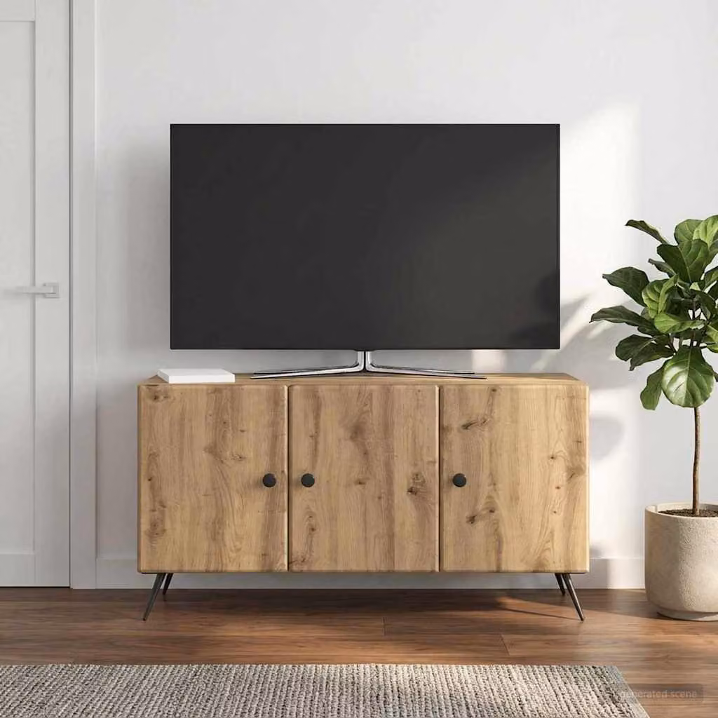 Mobile TV vidaXL in Rovere Artigianale e Metallo, Marrone, L: 99 cm, P: 34,5 cm, H: 50 cm