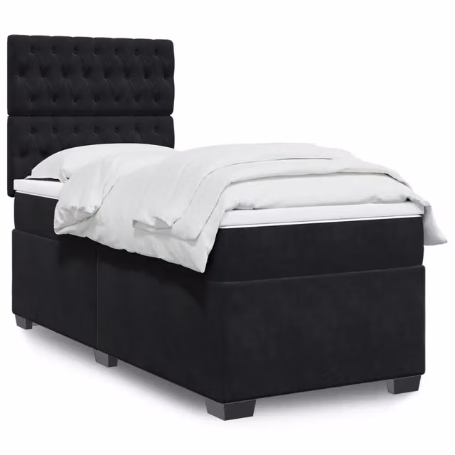Letto a molle con materasso vidaXL in velluto nero e bianco L/P/H: 100 x 200 cm