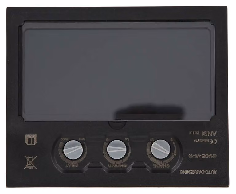 Lente oscurante per maschere da saldatura, con accensione/spegnimento automatico a energia solare