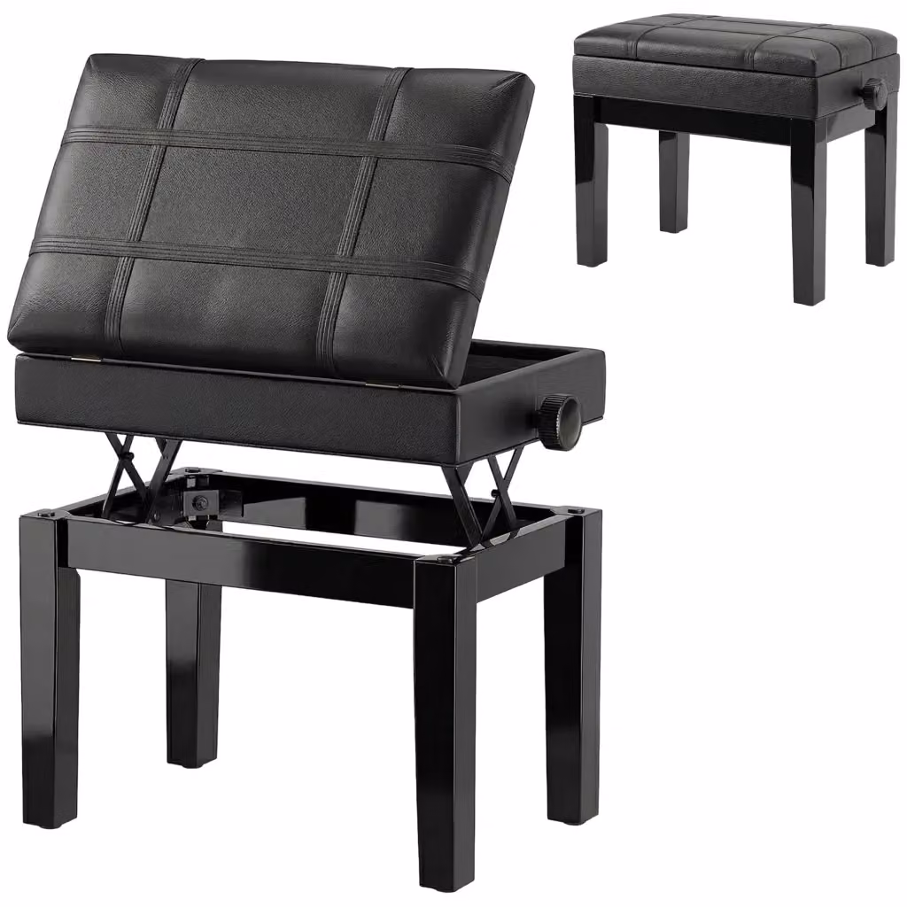 Sgabello Regolabile Minimal in Legno e Finta Pelle Nero L/P/H: 35 x 35 x 46-56 cm – 2