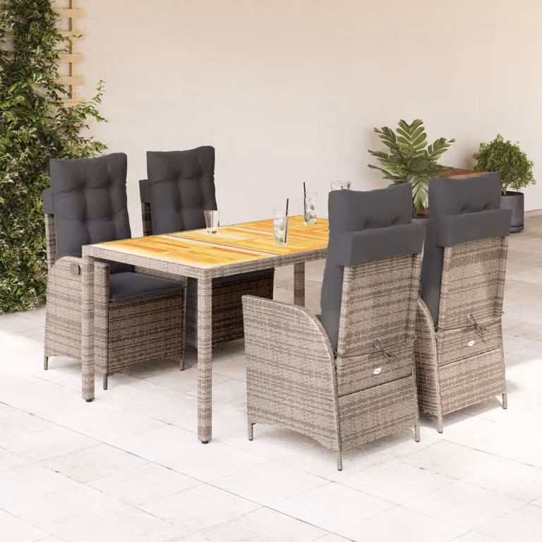 vidaXL Set da Pranzo da Giardino 5 pz in Polyrattan e Legno di Acacia Grigio