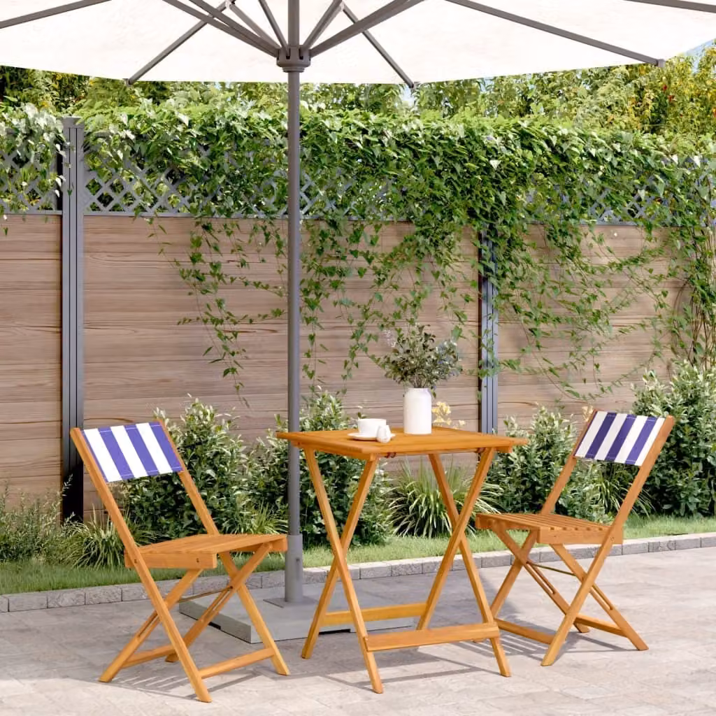 Maison Exclusive - Set da bistrot 3 pezzi in tessuto blu e bianco e legno massello