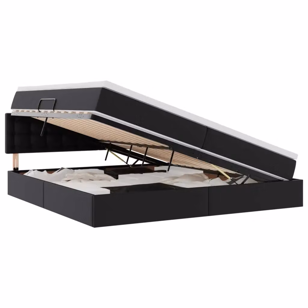 Letto con contenitore e materasso vidaXL in similpelle nera L: 200 cm, P: 200 cm, H: 204 cm – 2