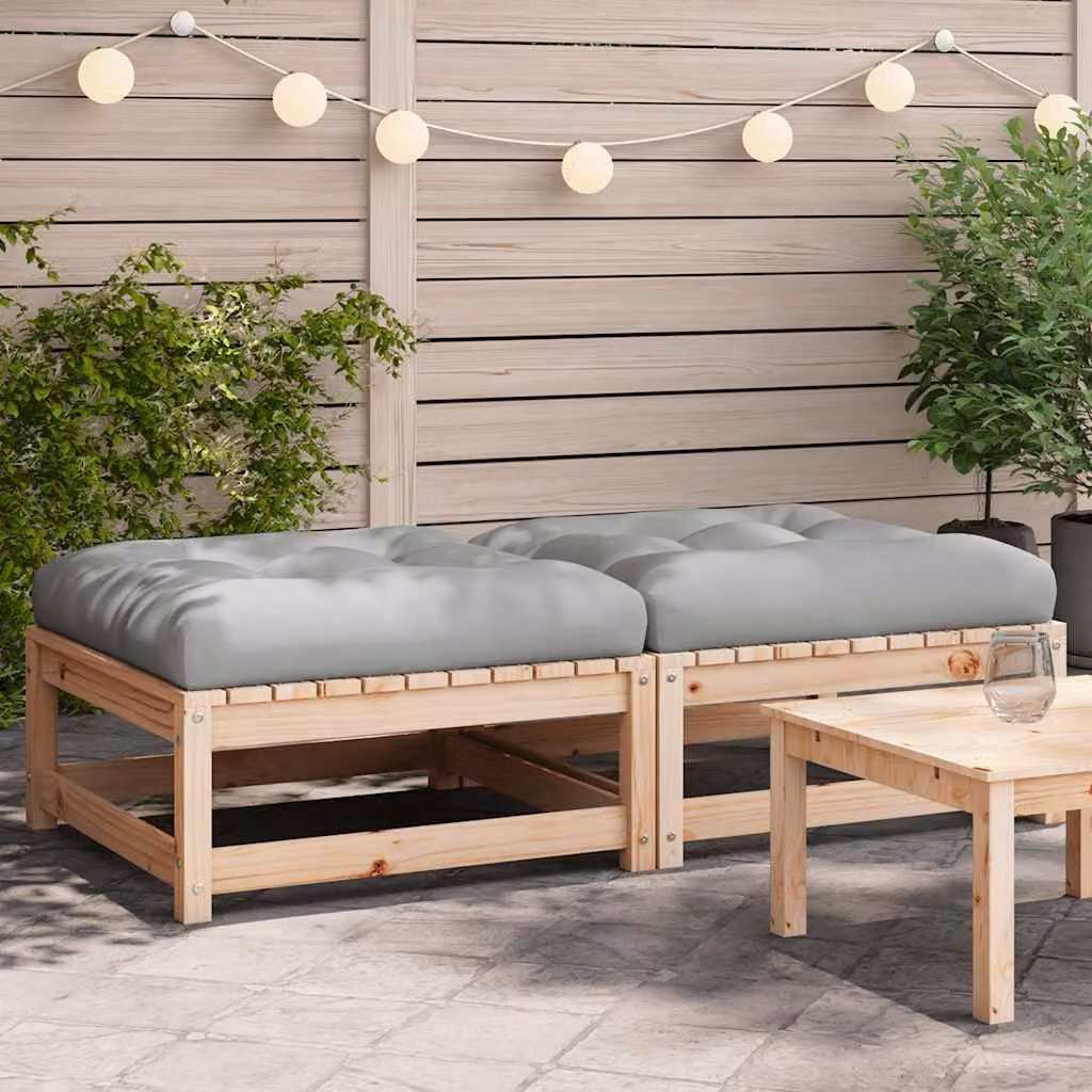 vidaXL Poggiapiedi da Giardino in Legno di Pino con 2 Cuscini Marrone e Grigio