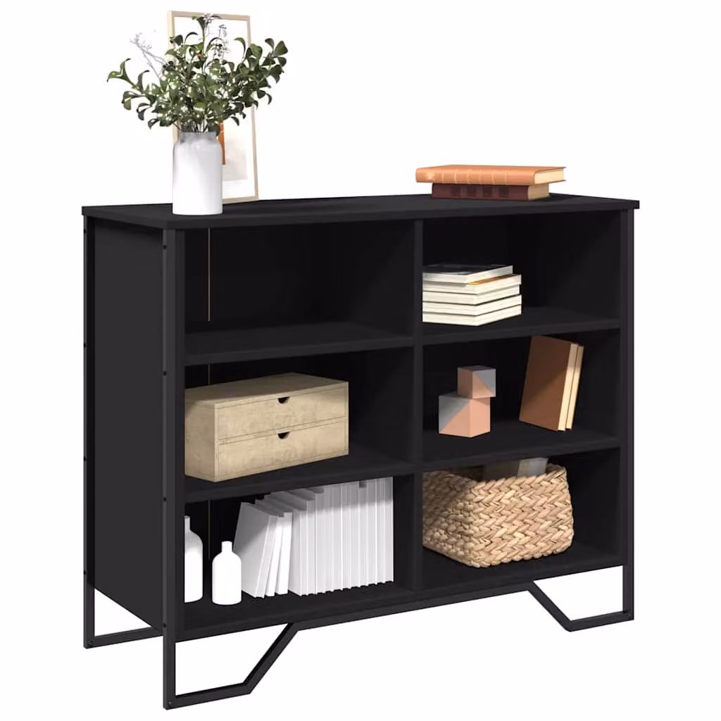 Credenza moderna vidaXL in legno multistrato e metallo, colore nero, L 91 cm x P 35,5 cm x H 74,5 cm