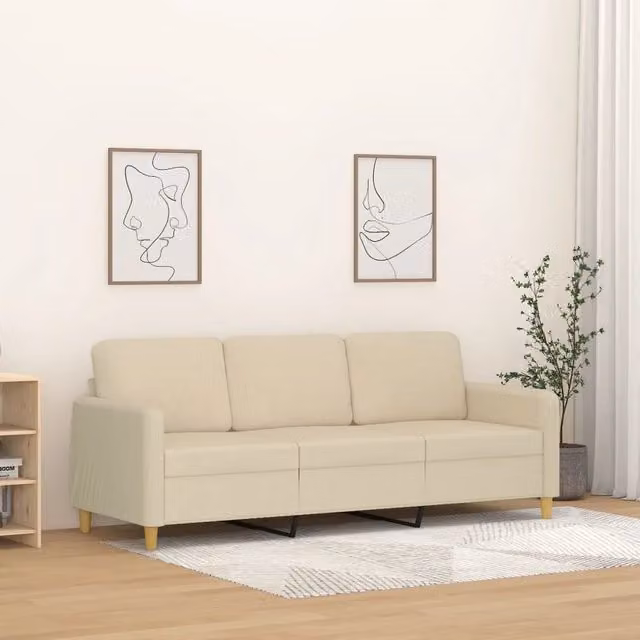 Divano a 3 Posti-Sofa 3 Posti Crema 180 cm in Tessuto 851472