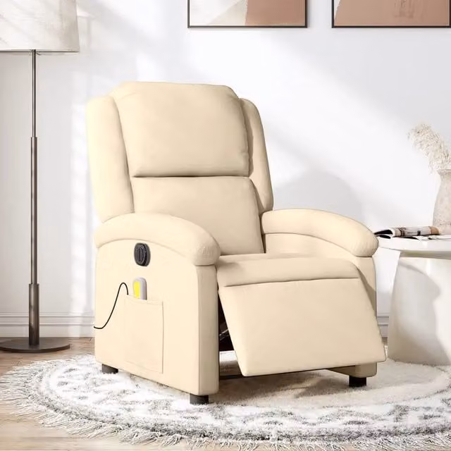 Poltrona Reclinabile Elettrica Massaggiante vidaXL in Tessuto Beige con Braccioli