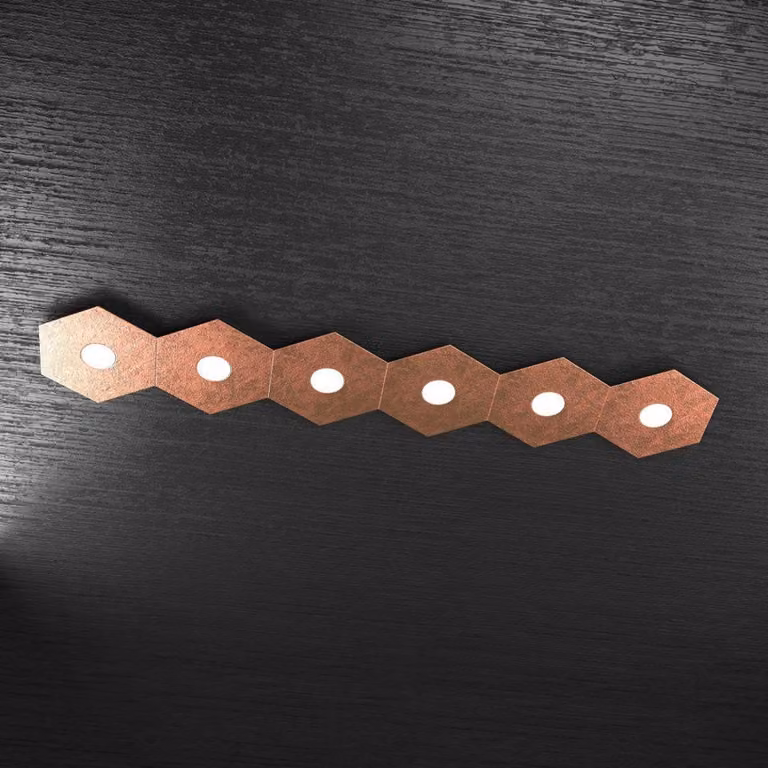 Plafoniera Moderna Hexagon Metallo Foglia Rame 6 Luci Led 12X6W