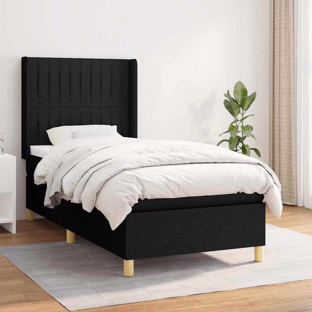 vidaXL Giroletto a Molle con Materasso Nero in Tessuto L/P/H: 100 x 200 x 128 cm – 1