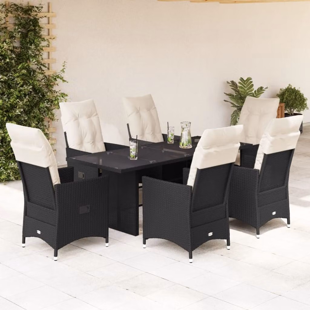 Maison Exclusive - Set da Pranzo da Giardino 7 pz Nero con Cuscini in Polyrattan