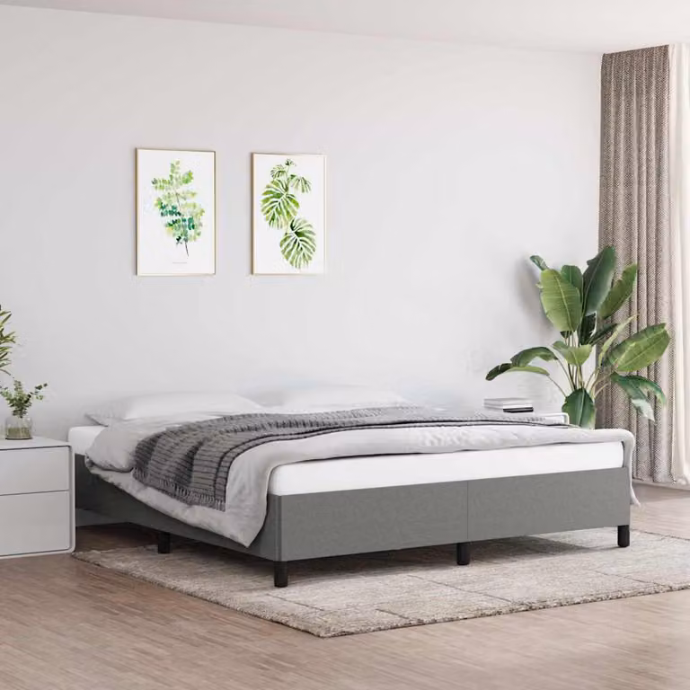 vidaXL Giroletto senza materasso in tessuto grigio con doghe in legno L/P: 160 x 200 cm