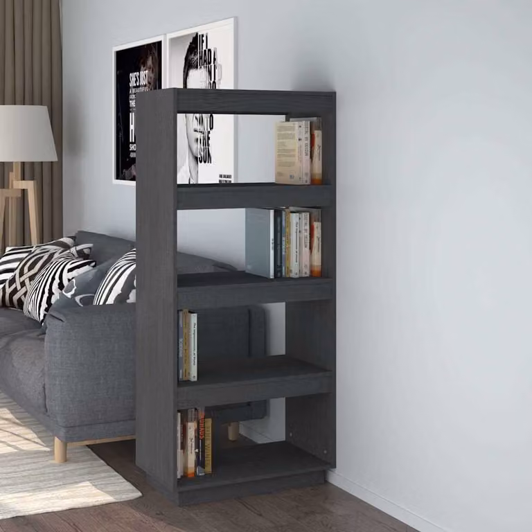 Libreria/Divisorio vidaXL in Legno Massello di Pino Grigio, L 60 cm x P 35 cm x H 135 cm