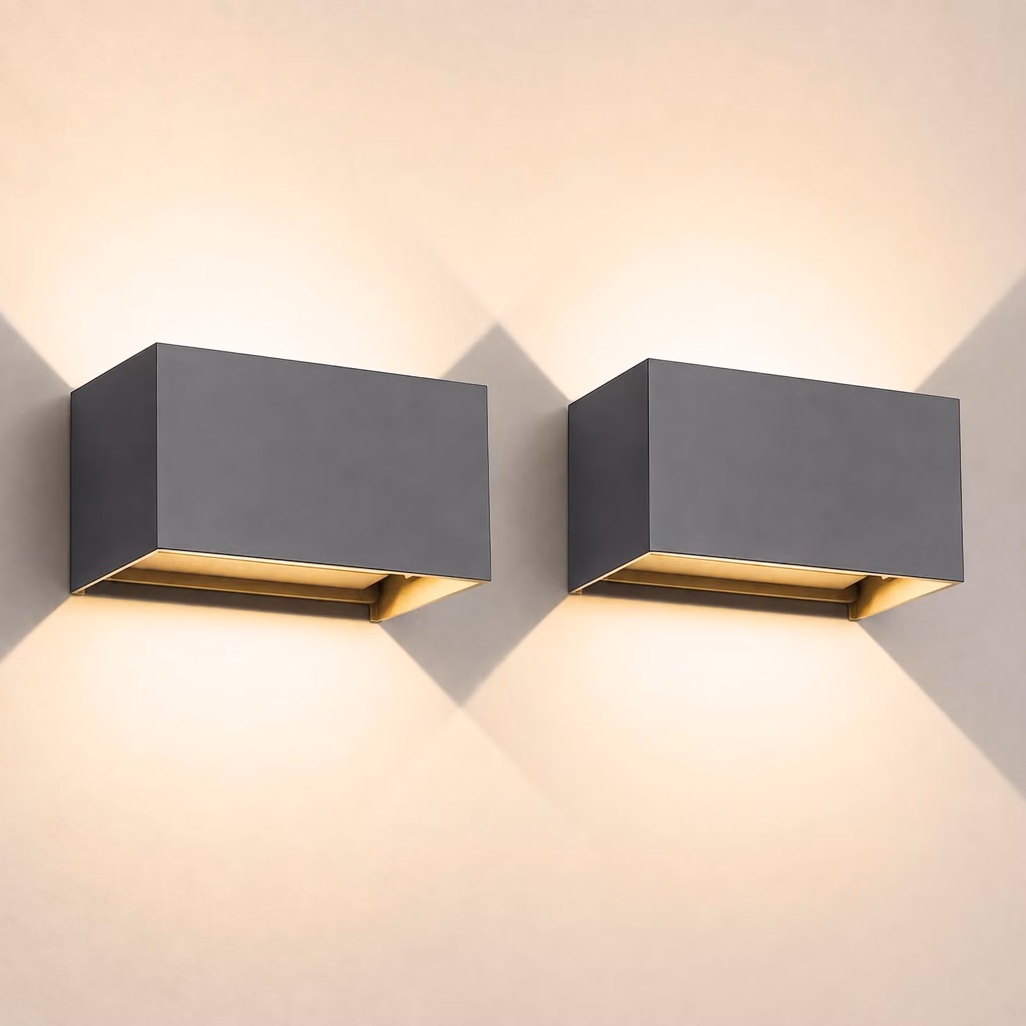 Set di 2 lampade a LED da parete, 20W, 3000K, grado di protezione IP65, regolabili, colore grigio