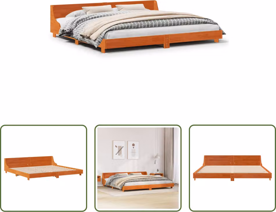 The Living Store letto in legno massiccio senza materasso cera marrone 200x200 legno di pino