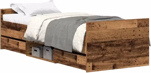 Letto singolo | Letto per adulti | Giroletto senza Materasso Legno Antico 100x200cm in Truciolato