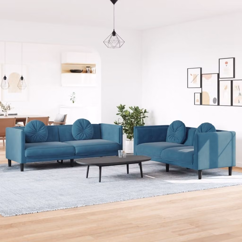 Maison Exclusive - Set divano a 2 posti con cuscini in velluto blu