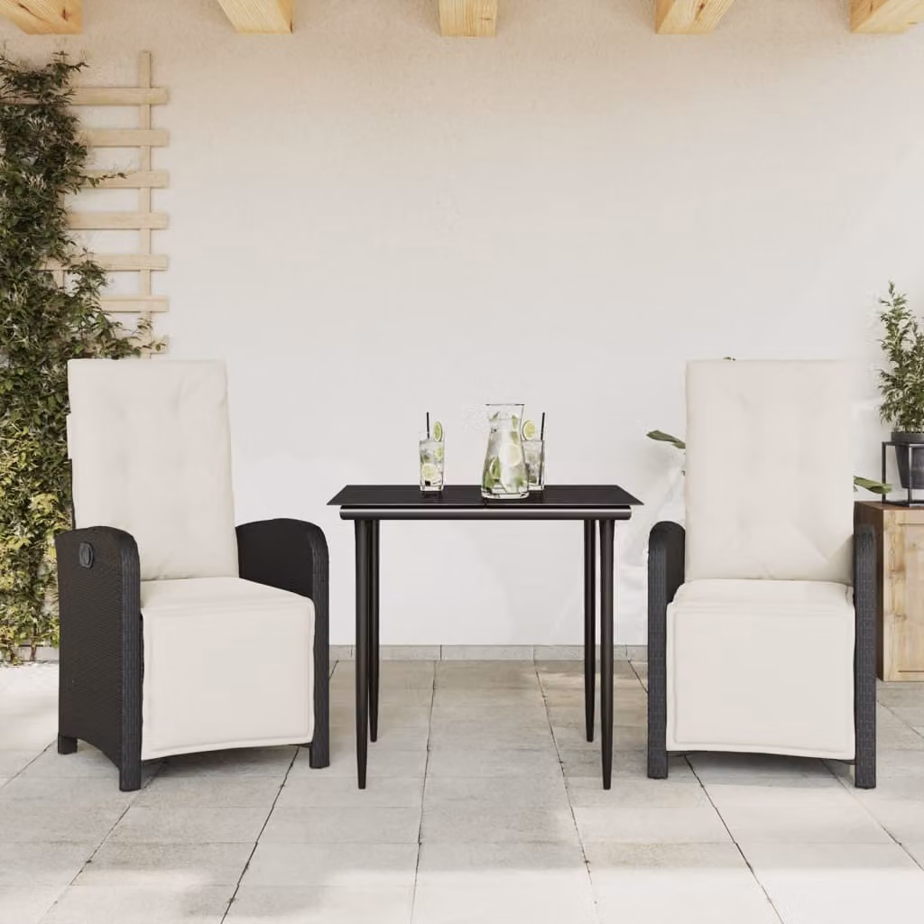 Maison Exclusive - Set da Bistrò 3 pz con Cuscini Nero in Polyrattan