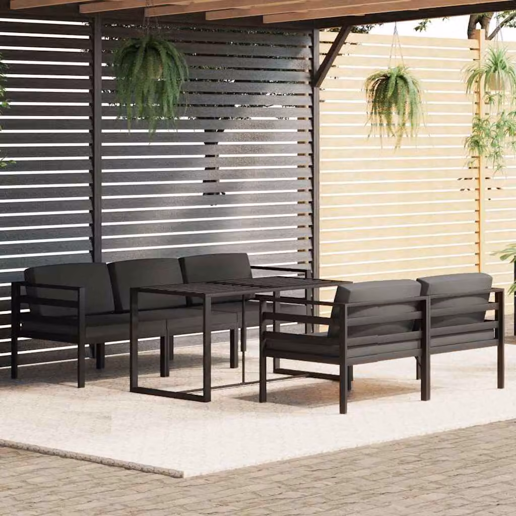Set di divani da giardino vidaXL 6 pz con cuscini in alluminio antracite e tavolino da esterno a forma di L – 1