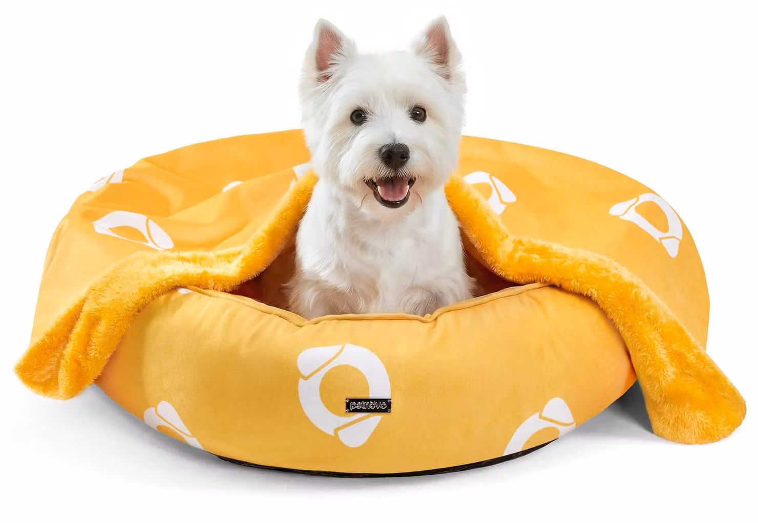 Cuccia per cani con coperta, 70 x 70 x 20 cm, gialla, lavabile, adatta ai cuccioli