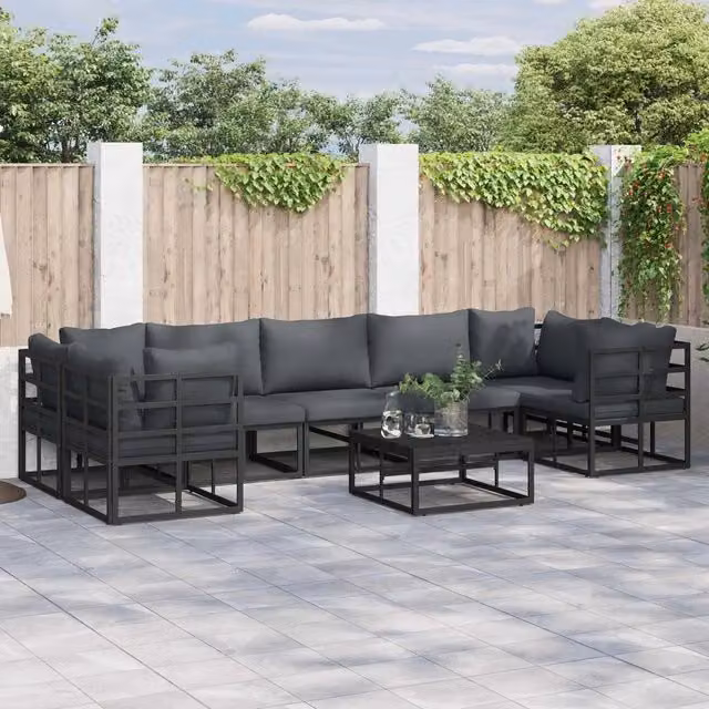 Set Divano da Giardino a L vidaXL da 8 Posti in Alluminio Antracite con Cuscini Inclusi