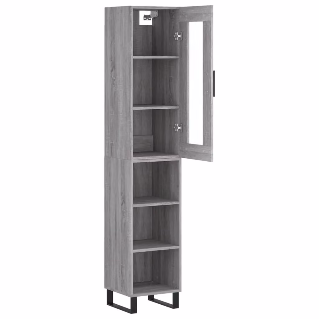 Mobile contenitore moderno per cucina e soggiorno in legno ingegnerizzato grigio e rovere Sonoma, H 180 x L 34,5 x P 34 cm – 2