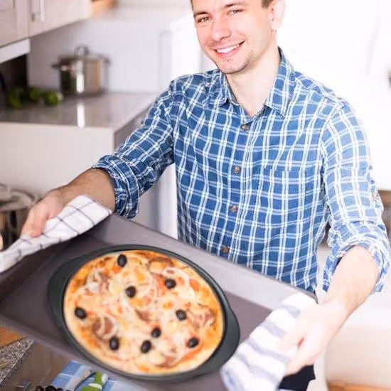 Piastra per pizza Acciaio al carbonio, 30 cm, rotonda, forata, grigia, per forno.