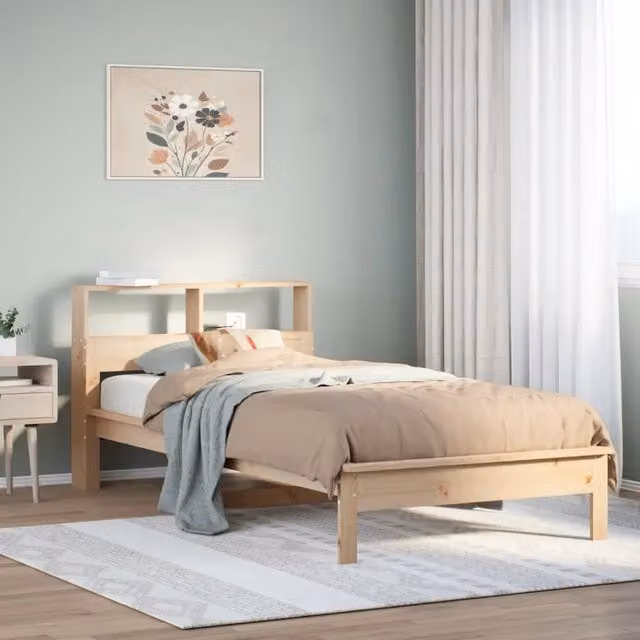 Letto Libreria Design Mania in Legno Massello di Pino con Contenitore e Ripiani Laterali, Colore Marrone, L/P/H: 90 x 190 x 132 cm