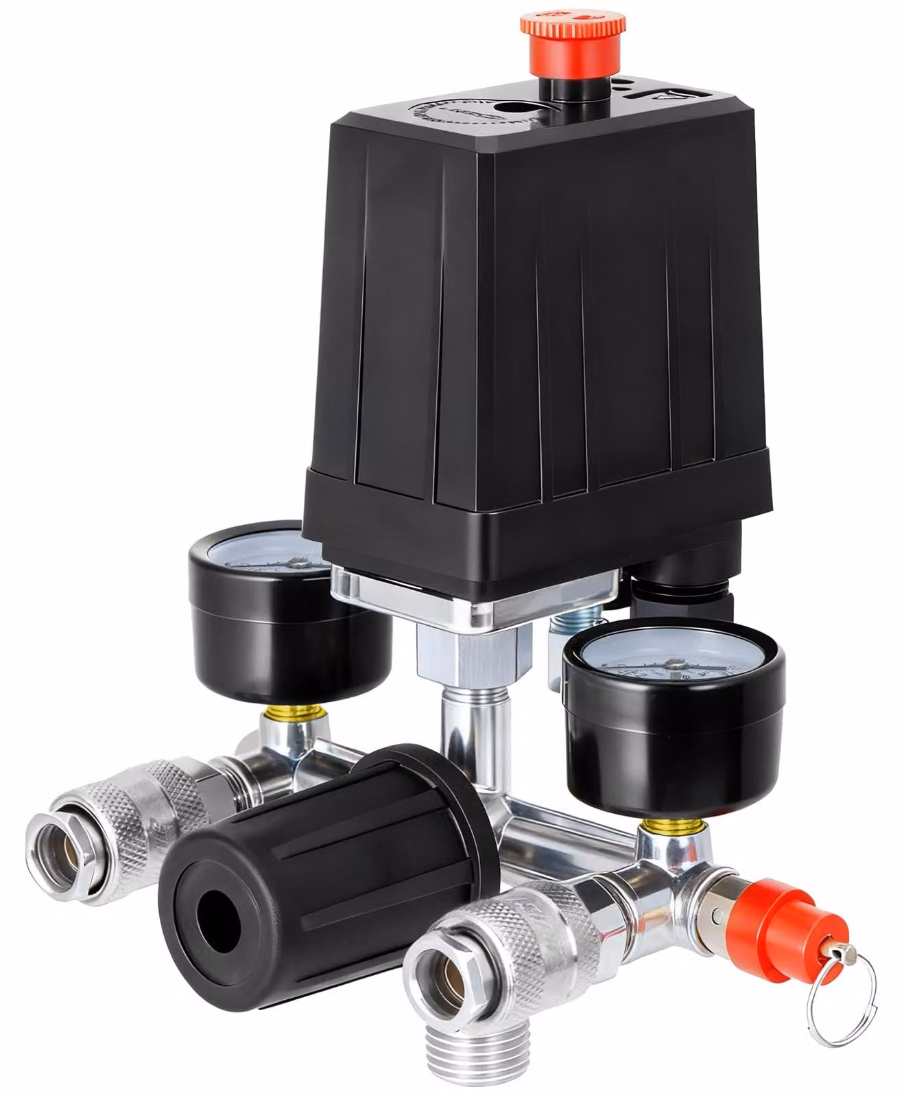 Regolatore di pressione per compressore con 2 indicatori e valvola di sicurezza