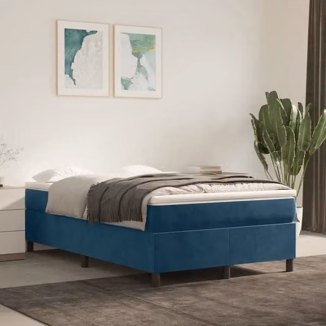 Struttura Letto a Rete con Giroletto in Velluto Blu, L/P/H: 120 x 200 x 35 cm