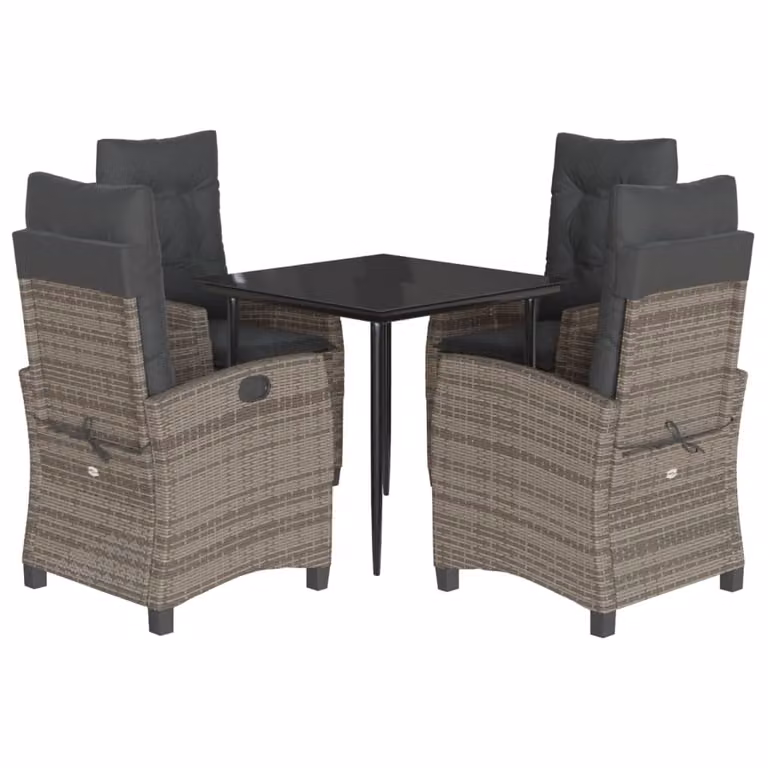 Set da Pranzo da Giardino 5 pz con Cuscini in Polyrattan Grigio