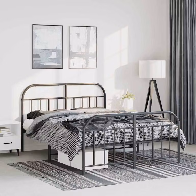 vidaXL Giroletto con Testiera e Pediera in Metallo Nero L: 142 cm, P: 196 cm