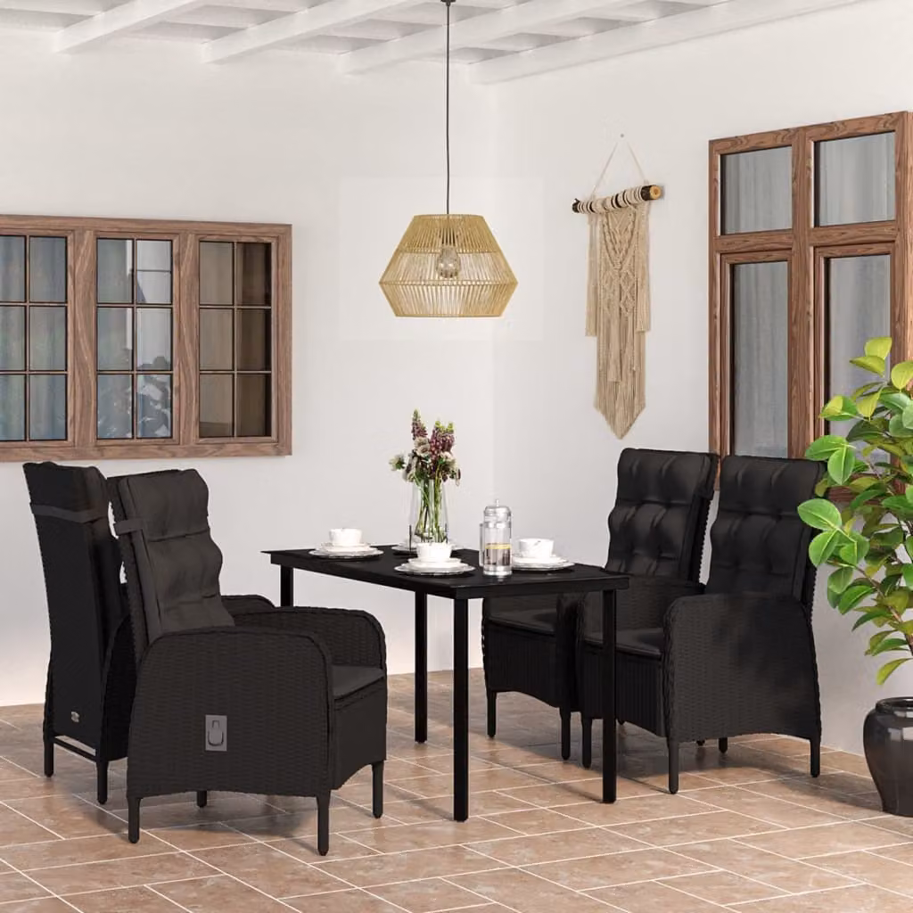 The Living Store Set da pranzo da giardino 5 pezzi con cuscini nero