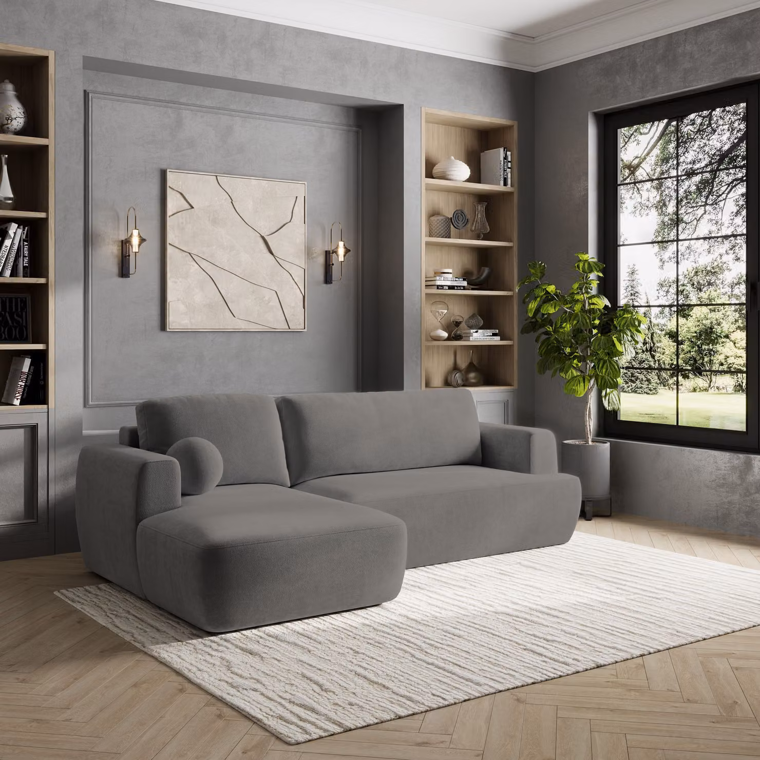 Divano angolare Masseno SENTI K L-S con funzione letto a L, divano con box letto, divano da salotto, divano, divano, divano letto, set di divani - grigio, KRONOS 15