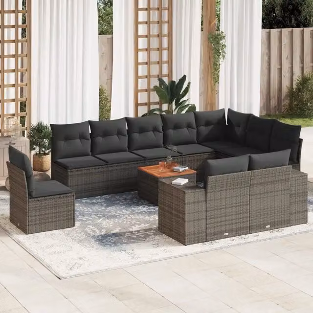 Set Divani da Giardino 11 pz con Cuscini in Polyrattan Grigio 3257831