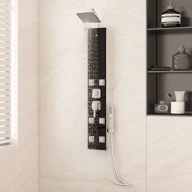 Pannello Doccia in Vetro vidaXL Nero L/P/H: 18 x 45,5 x 130 cm – 1