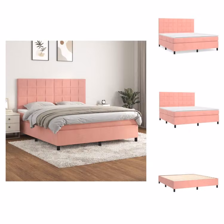 vidaXL Letto a molle con materasso rosa 180x200 cm in velluto - Letti e strutture letto