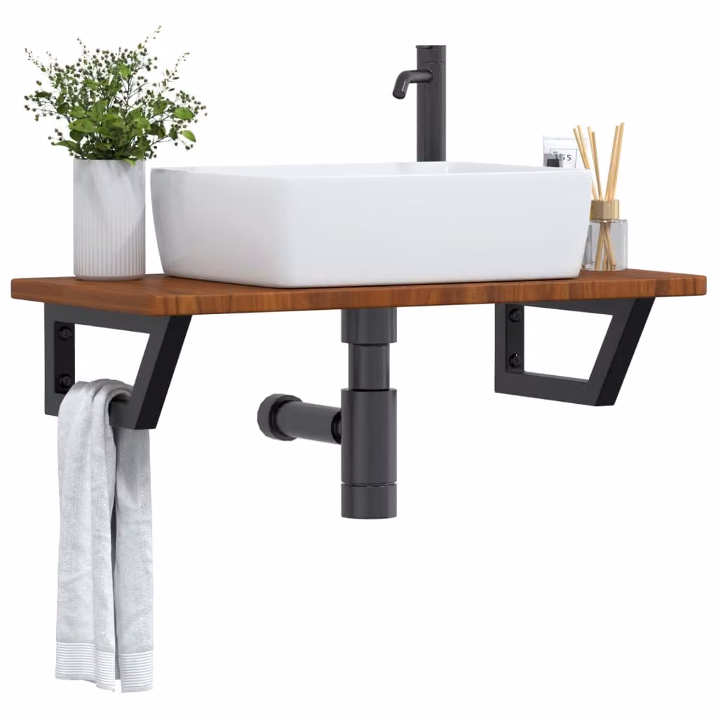 vidaXL Ripiano a Parete per Lavabo Moderno in Acciaio e Rovere Colore Marrone e Nero