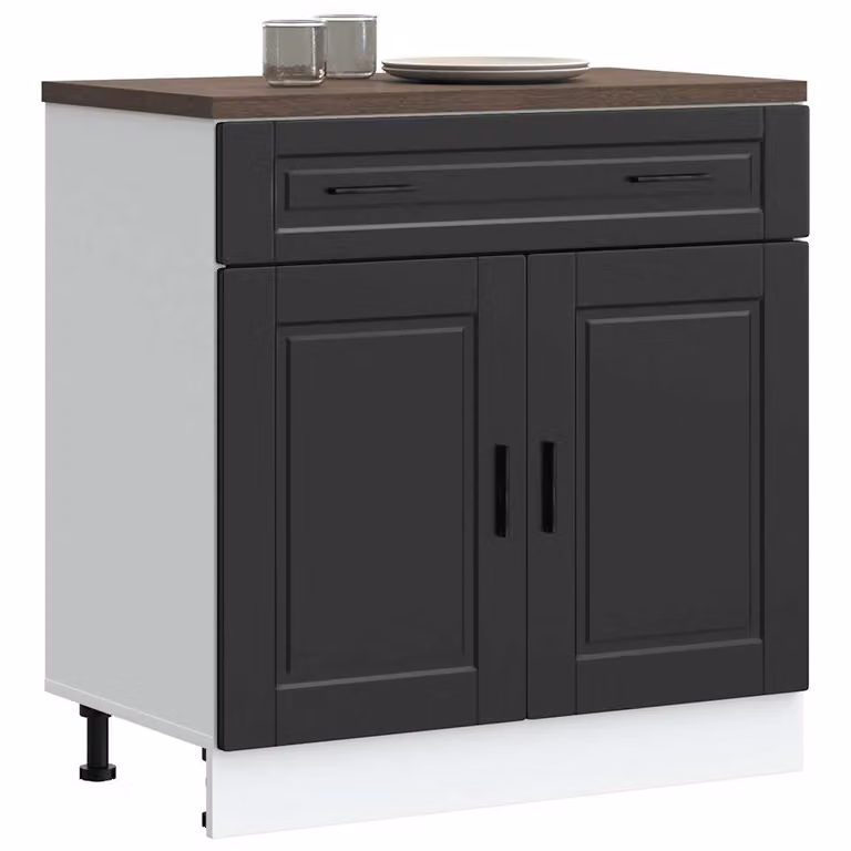 Base da cucina moderna vidaXL in legno MDF nero con ante a battente e cassetti L/P/H: 46 x 25 x 81,5 cm