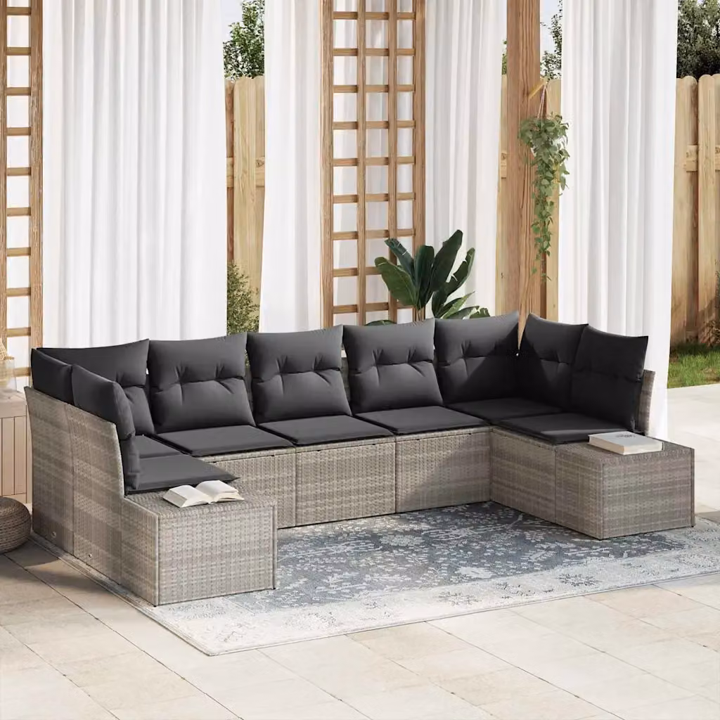 Set Divano da Giardino vidaXL in Polyrattan Grigio con Cuscini e Struttura in Metallo – 1