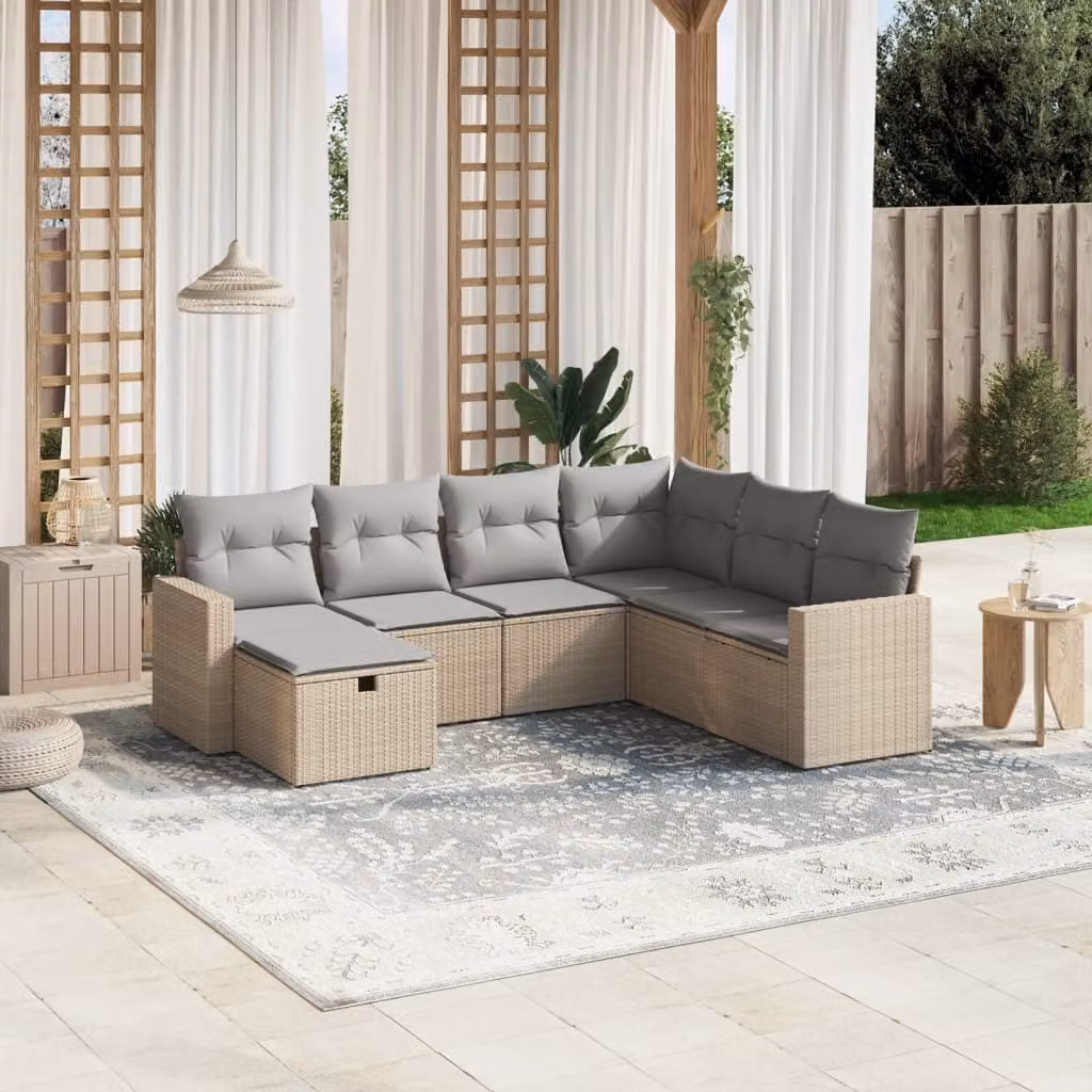 Maison Exclusive - Set Divano da Giardino 7 pz con Cuscini Beige Misto Polyrattan