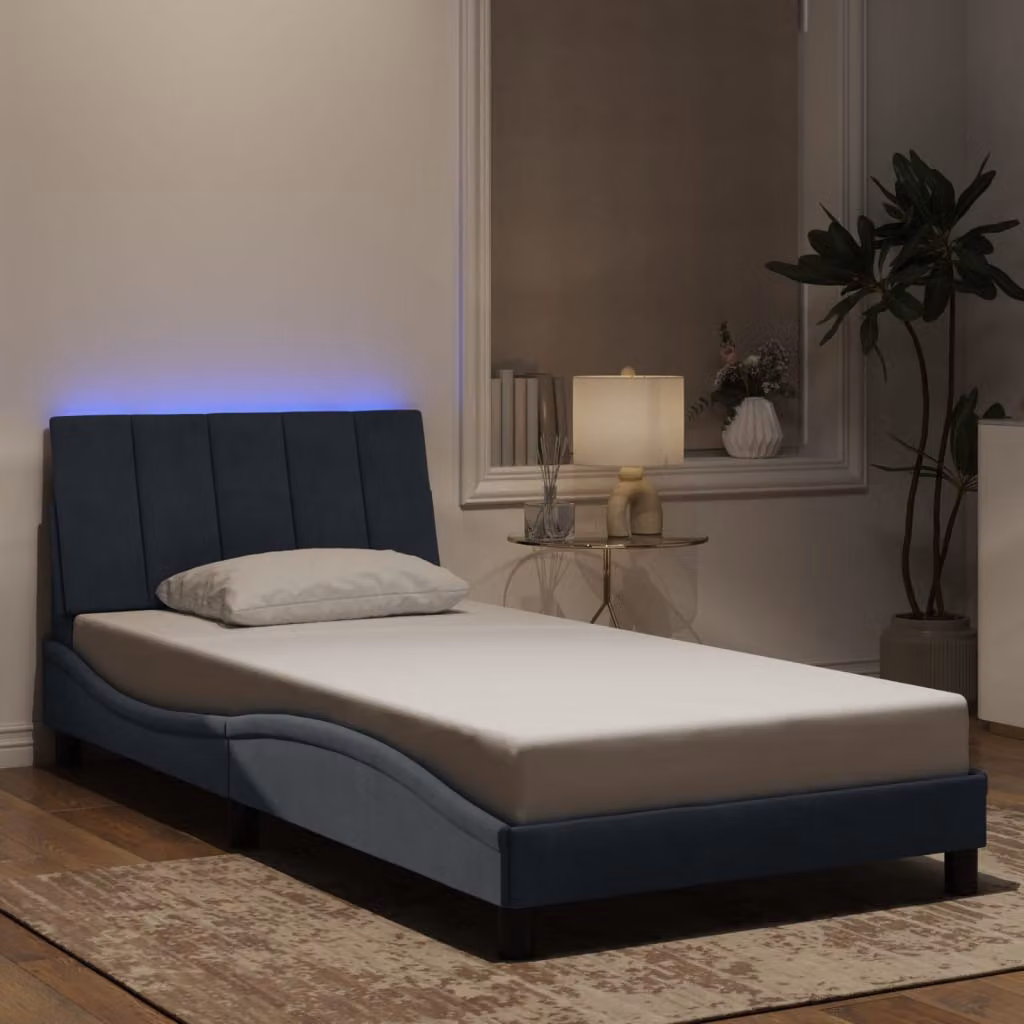 vidaXL Giroletto Hanko in Velluto Grigio con Illuminazione LED e Porta USB, L/P/H: 200 x 100 x 218 cm – 1