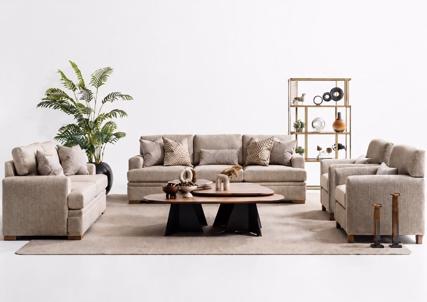 Hellbraunes Sofa set 3-Sitzer Sofa 2-Sitzer Sofa Sessel Wohnzimmer Bequem