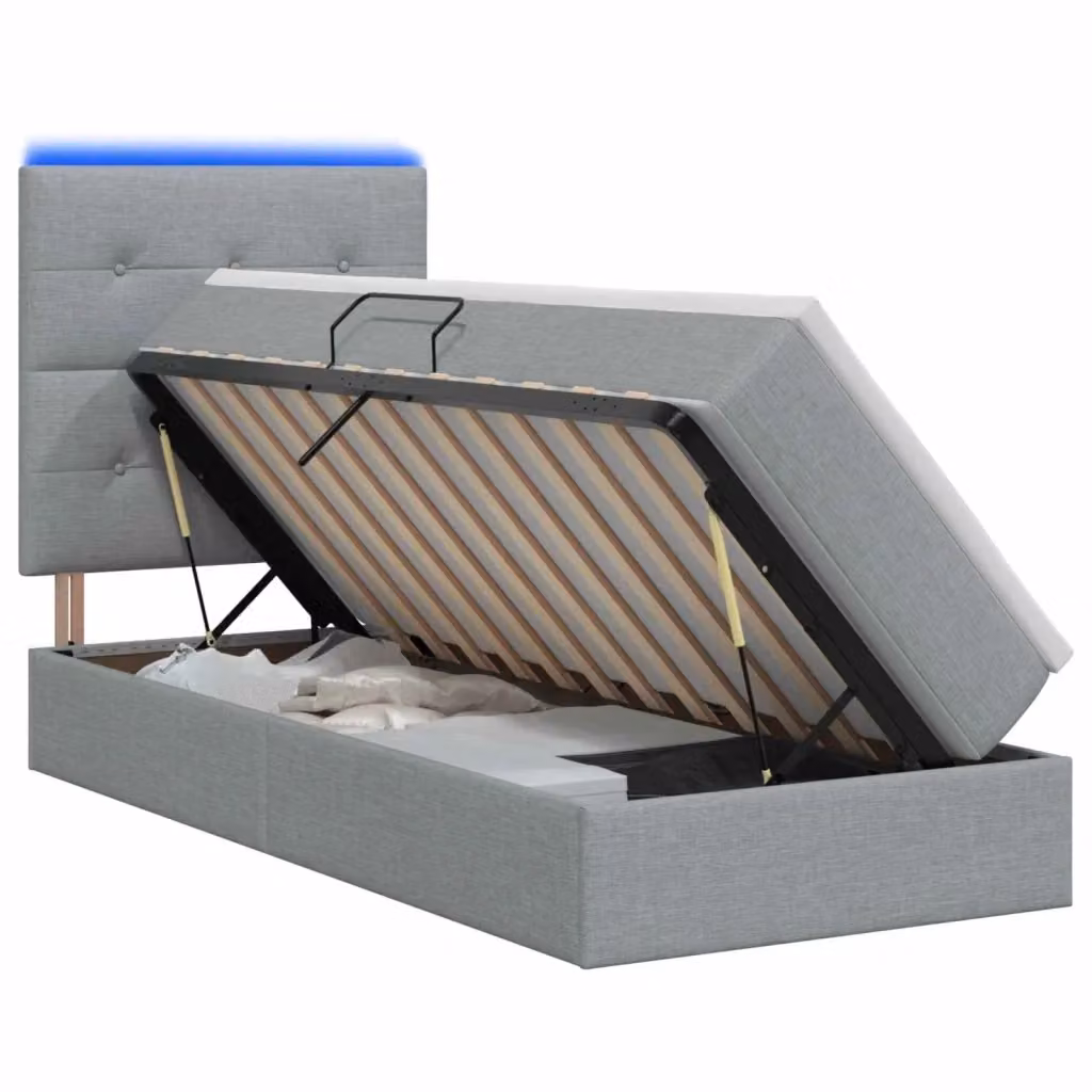 Letto con contenitore vidaXL Grigio con illuminazione LED e porta USB, comprensivo di materasso in schiuma, L/P/H: 140 x 204 x 100 cm – 2