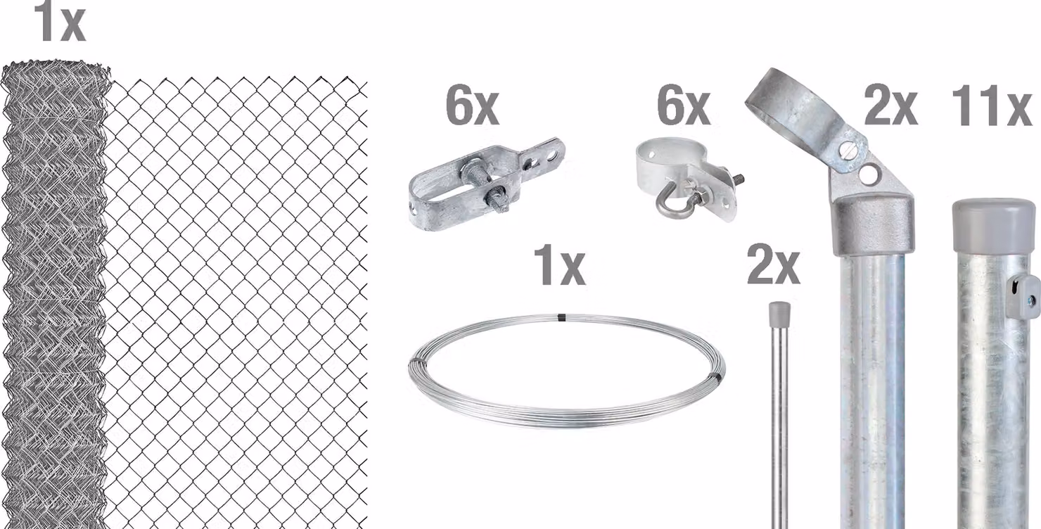 Alberts 634223 Recinzione in rete metallica come set completo di recinzione, per la posa nel calcestruzzo, zincata, altezza 100 cm, lunghezza 25 m
