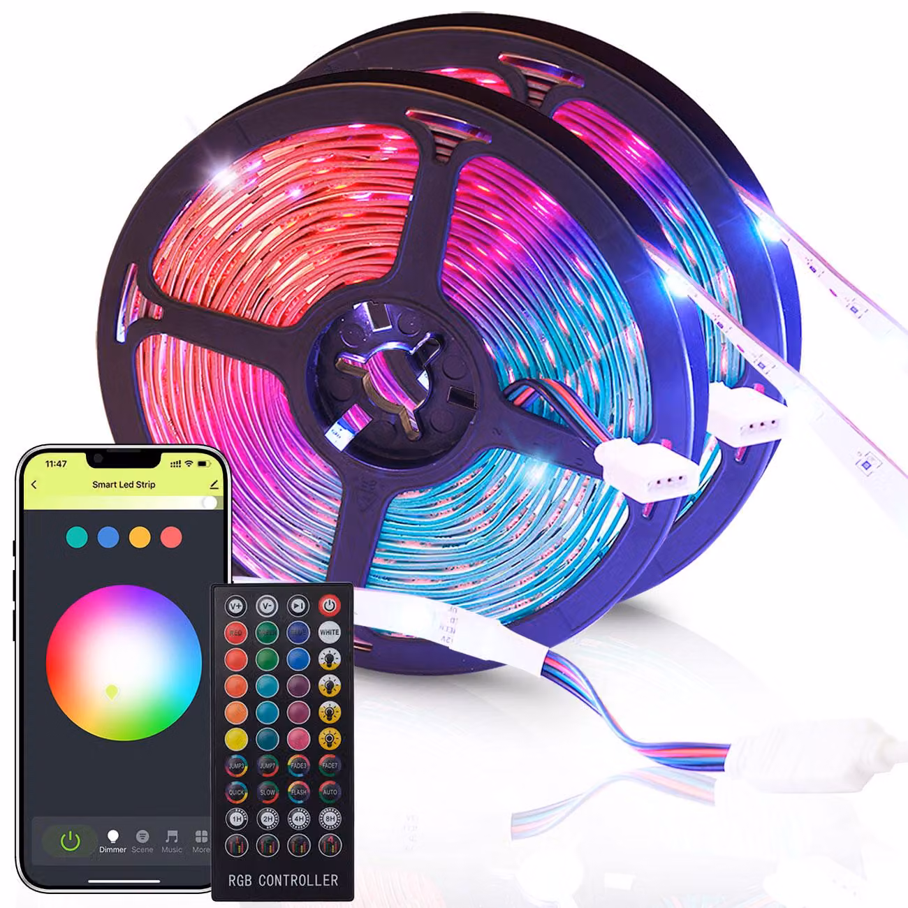Striscia LED, Wi-Fi, RGB, 10 m, 300 LED, 16 milioni di colori, telecomando, controllo tramite app, comandi vocali e musica, compatibile con Google, Siri, Alexa e Tuya