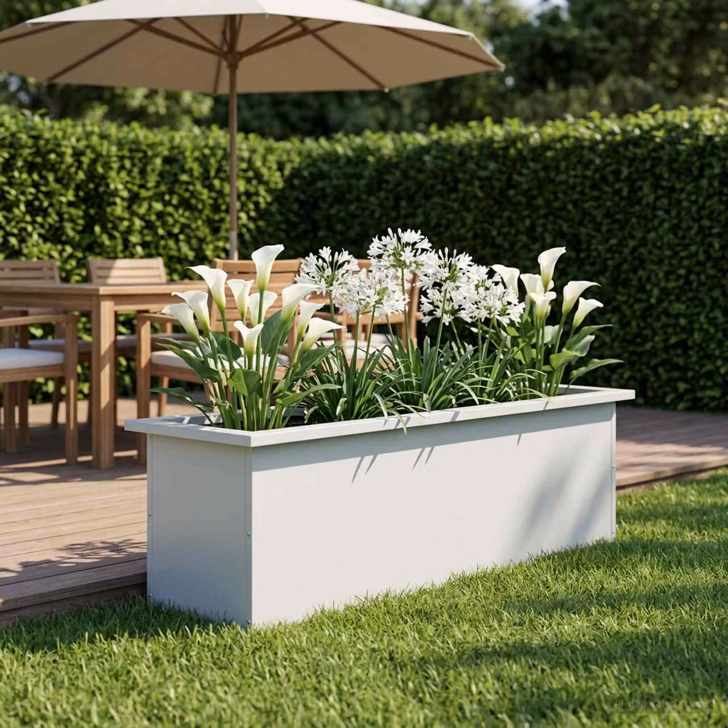 Fioriera da giardino con LED vidaXL in acciaio bianco L: 100 cm, P: 30 cm, H: 30 cm