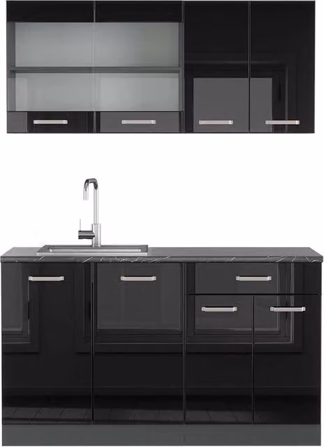 Cucina monoblocco R-Line Nero lucido/Antracite 140 cm, PL Antracite Vicco