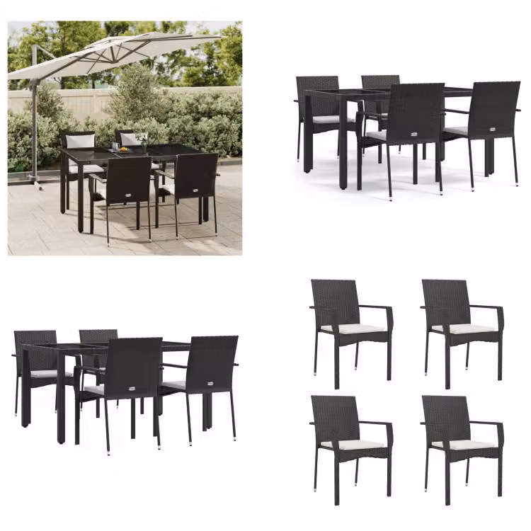 vidaXL Set da pranzo da giardino 5 pezzi con cuscini in poly rattan nero - Set da pranzo da giardino - Set da pranzo da giardino - Set da pranzo da terrazza
